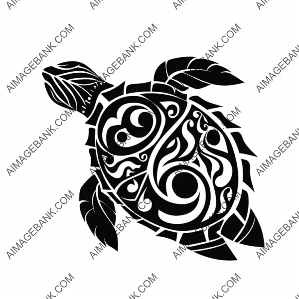 Tribal Turtle Tattoo with Tribal Design on White Background.