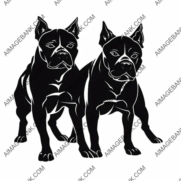 Black Silhouette of Two Angry Pitbulls Tattoo.