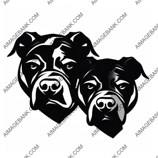 Tribal Vector Tattoo of Two Angry Pitbulls with White Background.