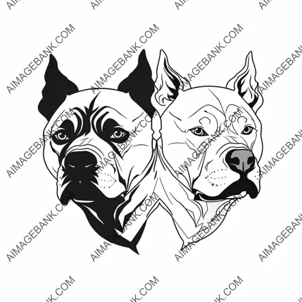 Tattoo Design of Two Angry Pitbulls with Tribal Patterns.