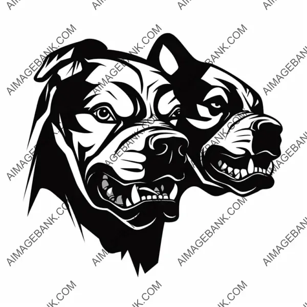 Black Silhouette Tattoo of Two Angry Pitbulls.