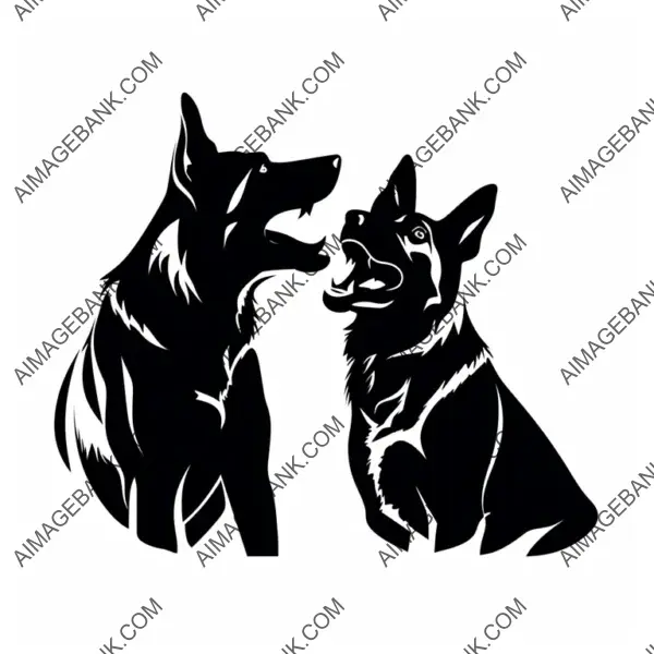 Black Silhouette Tattoo of Two Barking German Shepherds.