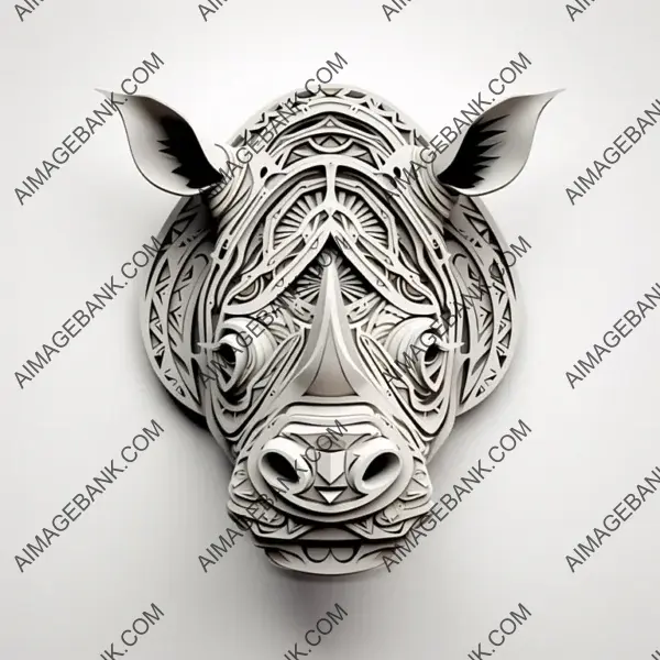 White Background with Rhino Figure Shape Design in Maori Style.