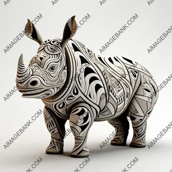 White Background with Rhino Figure Shape Design in Maori Style.