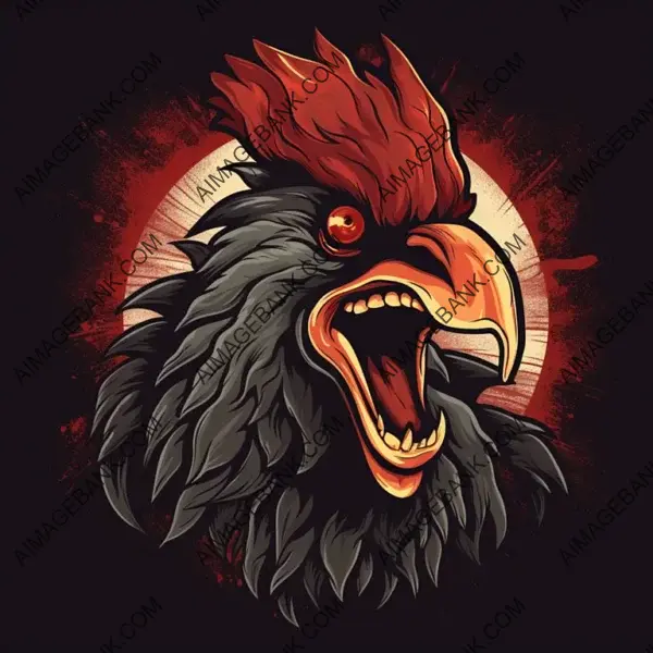 Thunderous Screaming Rooster Chicken Emblem Style.