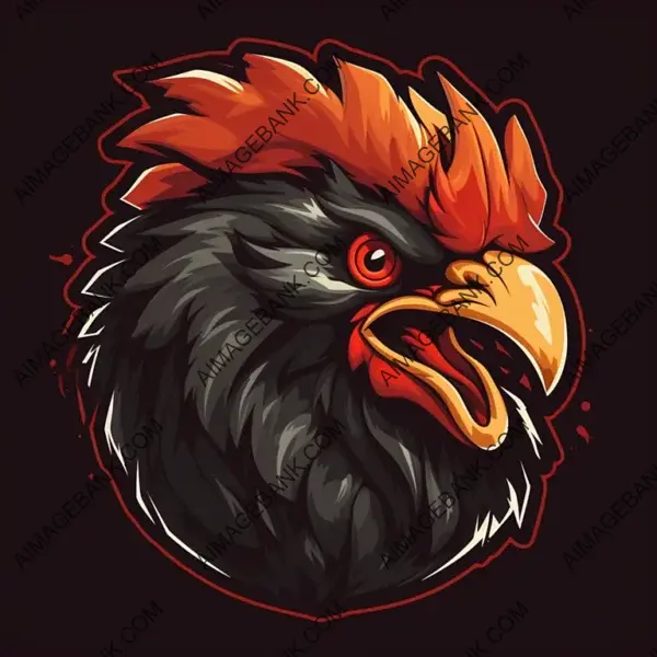 Tattoo-Style Emblem of a Screaming Rooster Chicken.