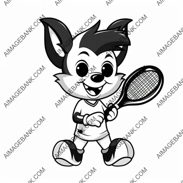 Silhouette of a Mascot &#8211; Cute Happy Foxes as Tennis Players.