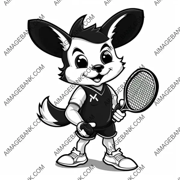 Cute Happy Fox Mascots in Tennis Player Attire &#8211; Full-Body Silhouette.