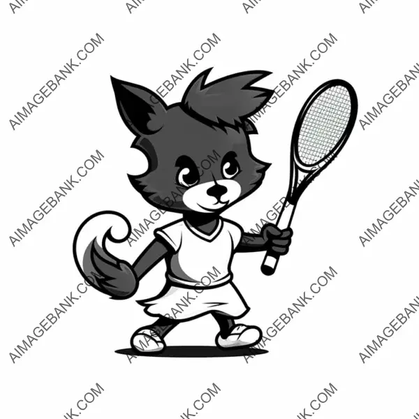 Silhouette of Mascots &#8211; Cute Happy Foxes in Tennis Action.