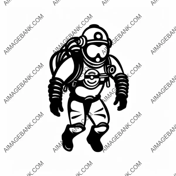 Vector Silhouette of a Mascot &#8211; Cute Happy Scuba Diver.