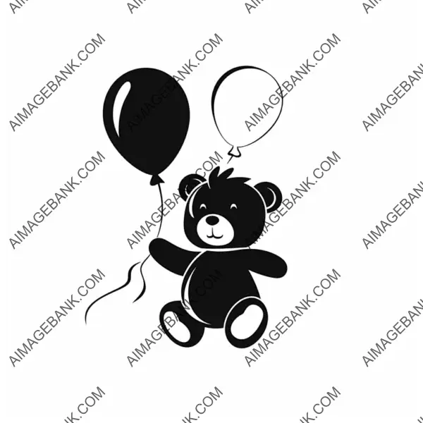 Silhouette Logo of a Cute Happy Baby Bear Hanging.