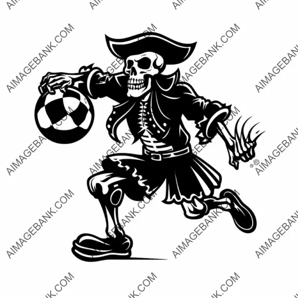 Silhouette Logo of Cute Angry Skeleton Pirate Sports Team.