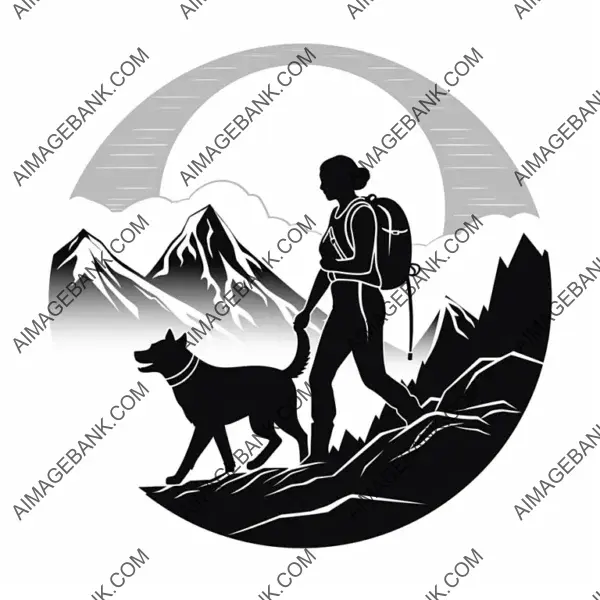 Silhouette of a Woman and Her Dog on a Mountain Adventure.