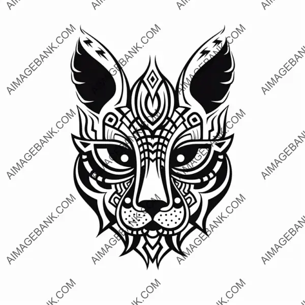 Black and White Tribal Animal Outline Drawing with Bold Lines.