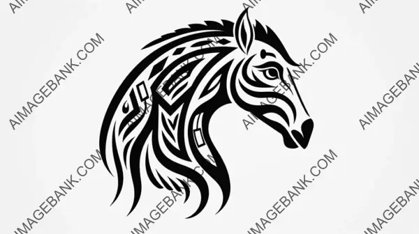 Simplified Tribal Horse Line Art Tattoo Design in Minimalist Style.