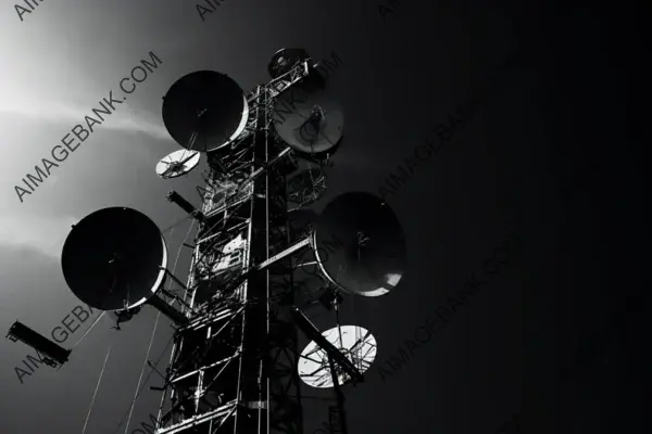 Telecom Tower with Array of Satellite Dishes