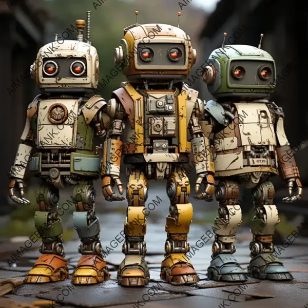 Stylized Cardboard Robots in Full Body Length Await Your Discovery