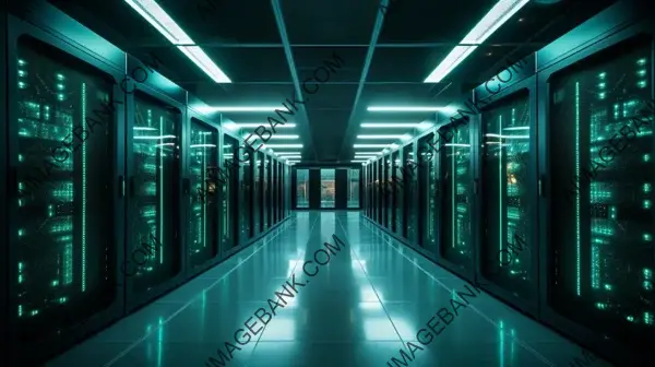 Cinematic Low-Light Scene in High-Tech Teal Server Room