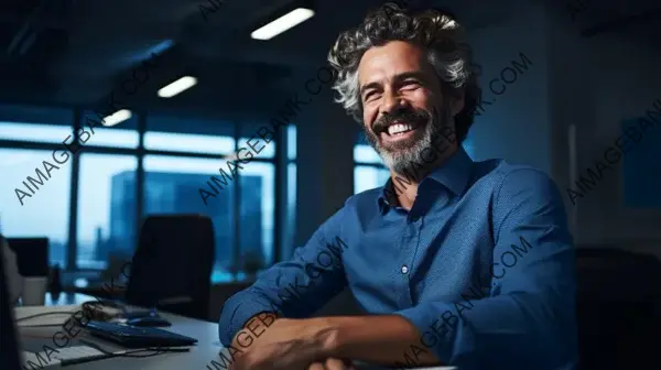 Tech Business Owner Laughing in His Clean Office