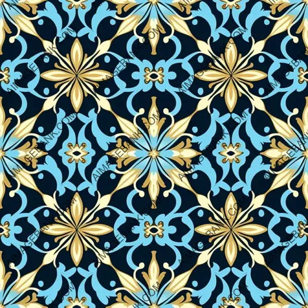 Light Blue and Gold Textured Ornate Design