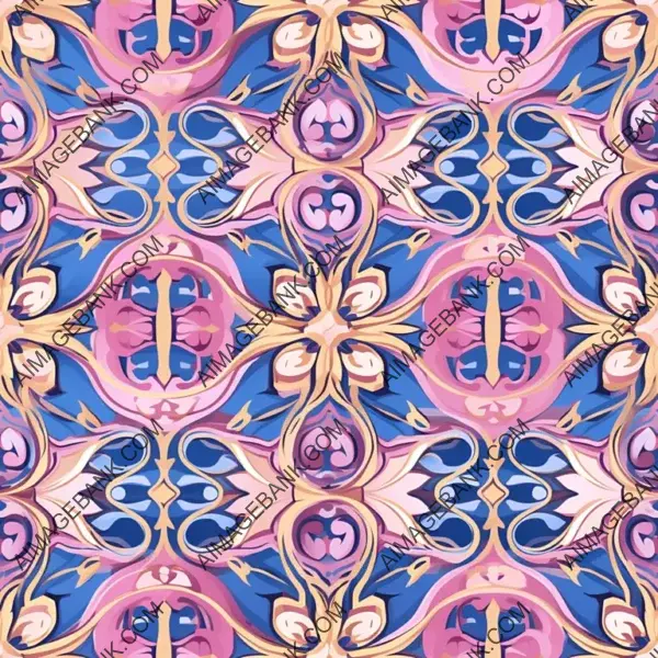 Ornate Pink, Blue, and Gold Pattern