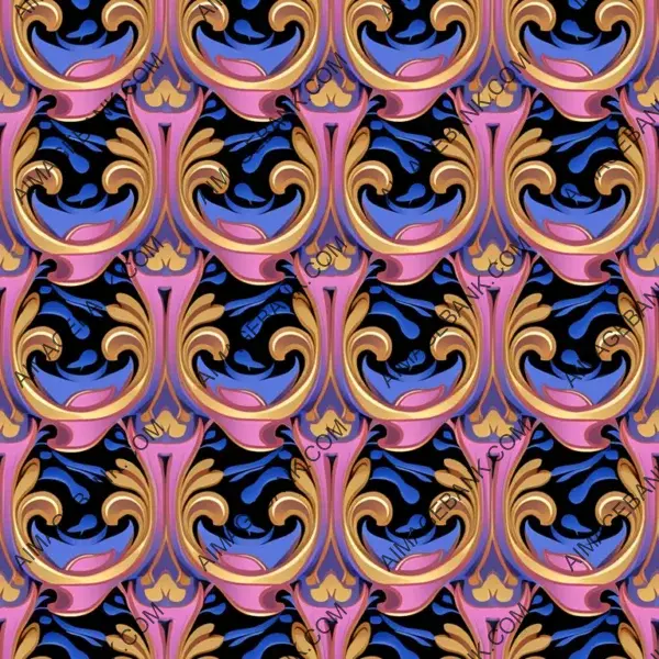 Decorative Pink, Blue, and Gold Ornate Design