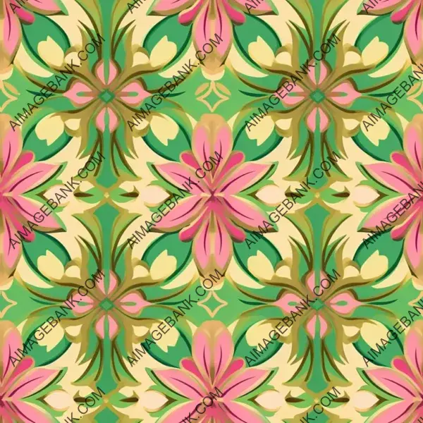 Ornate Pink, Green, and Gold Pattern