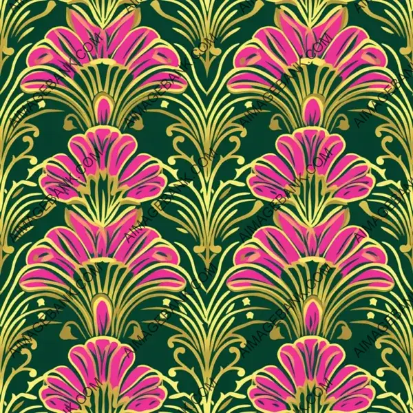 Decorative Pink, Green, and Gold Pattern Design