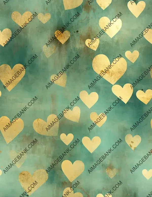 Vintage Paper with Teal and Gold Heart Pattern
