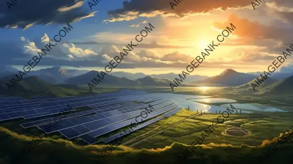 A General View of a High Solar Panel Field at Sunset