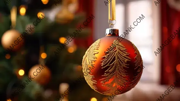 Detailed Close-Up of Red and Gold Christmas Tree