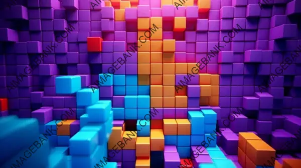 Studio Lighting Enhancing Realistic Vibrant Tetris Blocks