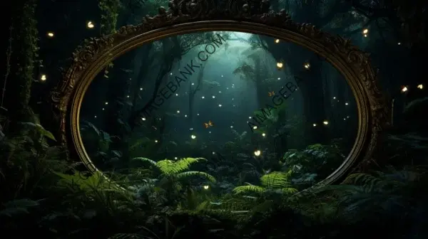 Dark Jungle Surrounding an Oval Mirror