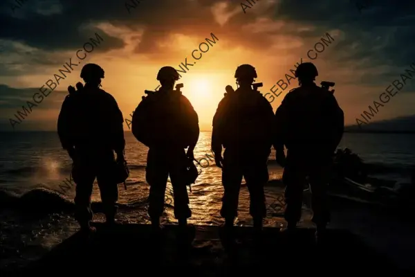 Soldiers in Silhouette against the Setting Sun