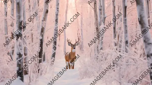 White-Tailed Buck Hiding Among Snowy Trees