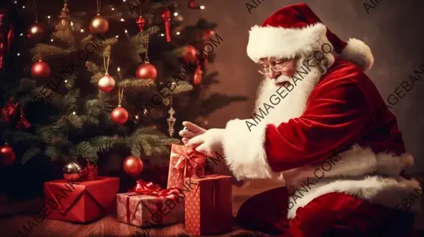 Heartwarming Photo of Santa Claus Placing Gifts