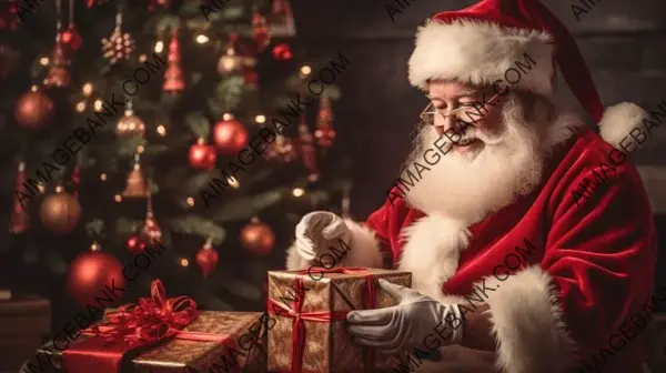 Santa Claus Spreading Cheer by Placing Gifts