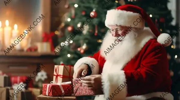 Heartfelt Moment of Santa Claus Delivering Presents