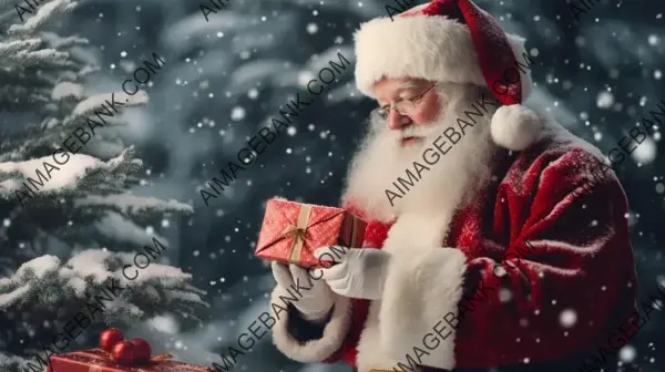 Santa Claus Bringing Joy with Gift Placement