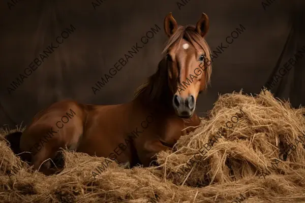 Beautiful Brown Horse Lying Down in the Backdrop