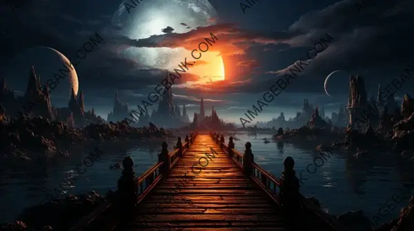 High-Resolution Digital Art of a Wooden Bridge Leading to Infinity