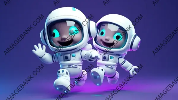 Asymmetric Charm: 3D Cartoon Astronauts Wallpaper