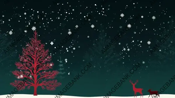 Winter Wonderland Wallpaper with Christmas Tree, Deer, and Snowflakes