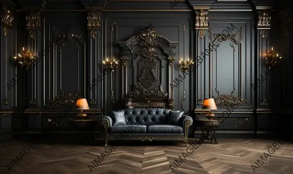 Ornate Walls in High-Quality 3D Rendered Room Wallpaper