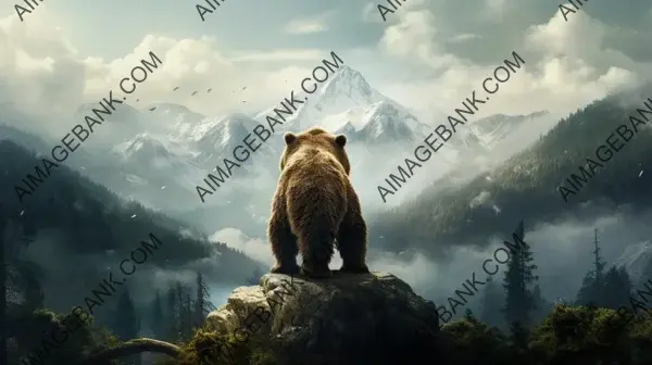 Bear Gazing at the Scenic Landscape in Hyper-Realistic Wallpaper