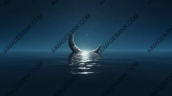 Crescent Moon Half-Submerged in Bright Dark Sky