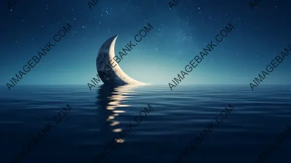 Half-Submerged Crescent Moon in a Bright and Dark Setting