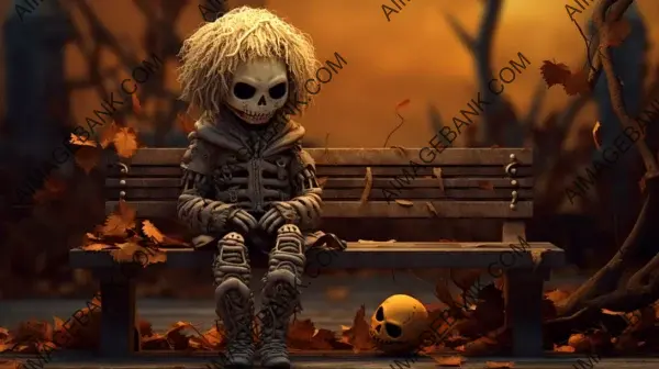 Skeleton Halloween Doll in Wallpaper Style