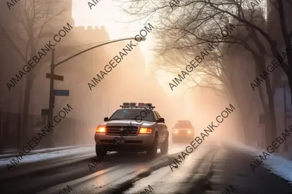 Emergency Vehicle on a Misty Road in NYC During Action