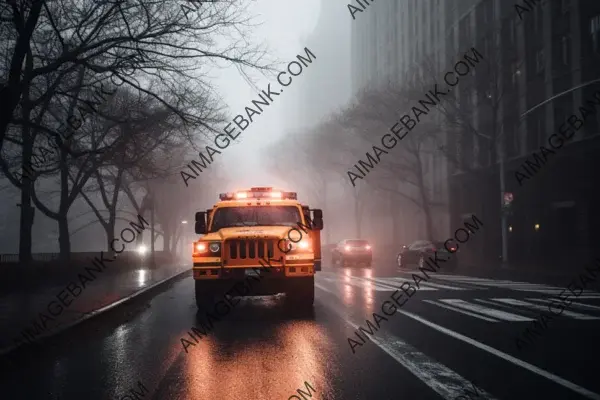 NYC Emergency Vehicle on a Misty Road in Action